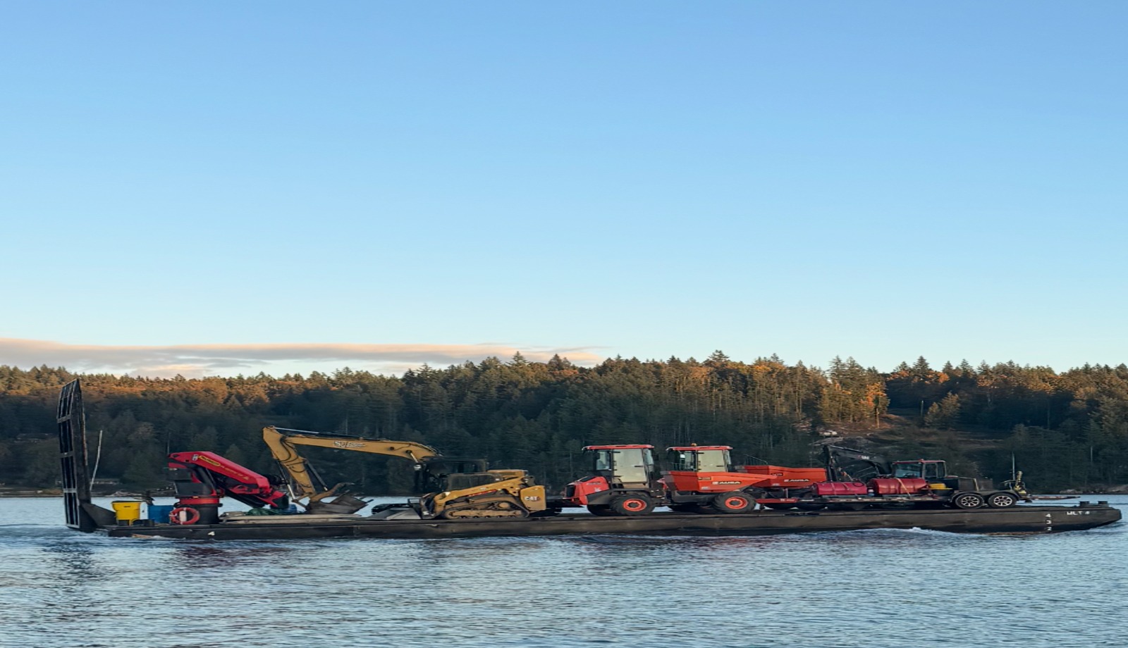 Blueshore equipment on a barge in Metro Vancouver waters